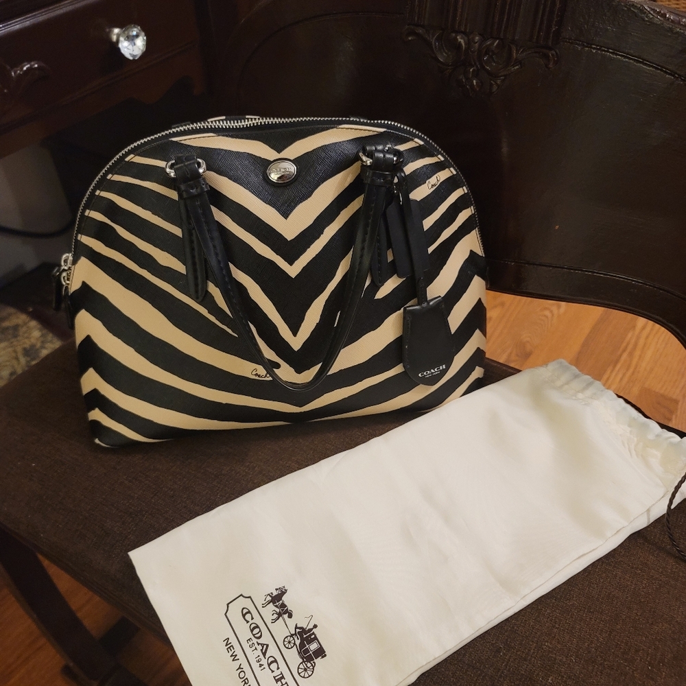 Authentic Coach Peyton Zebra Print Satchel&Dustbag
